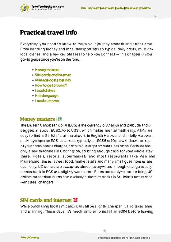 example page 7 from our offline Travel Guide for Antigua and Barbuda